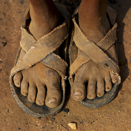 Hamer Feet Geared With Flip Flop Shoes In Rusty Clay Omo Valley Ethiopia