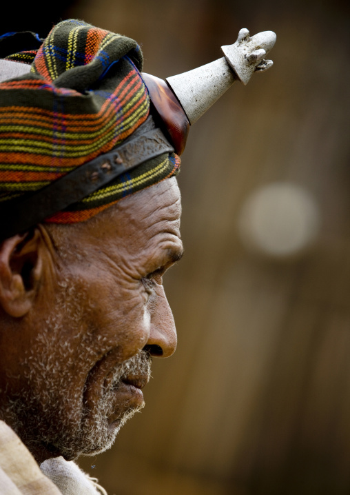 Profile Portrait Of A Borana Tribe Chief Wearing The Kalasha On His Forehead, Yabello, Omo Valley, Ethiopia