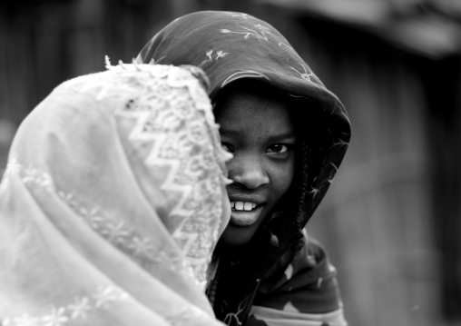 Borana Tribe Teenage Girl With Shawl, Black And White Portrait, Omo Valley, Ethiopia