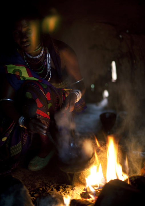 Borana Tribe Woman Making Coffee, Omo Valley, Ethiopia