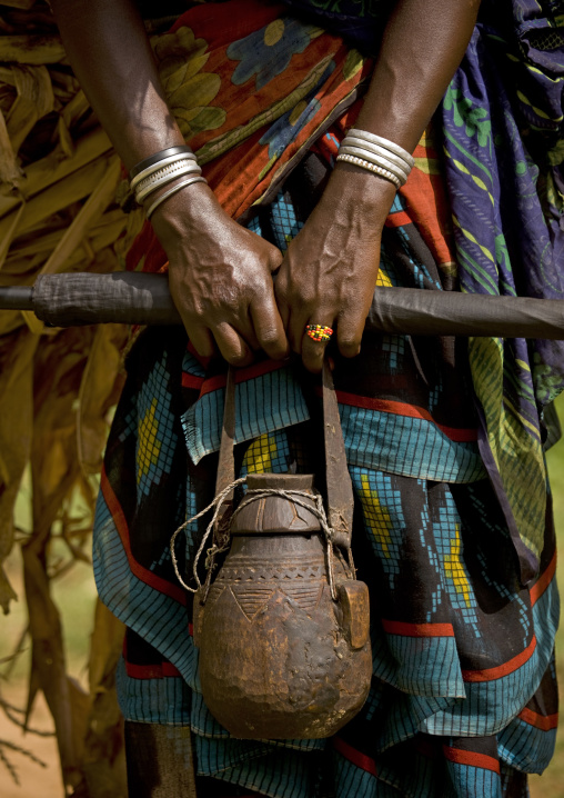 Borana Tribe Woman Hands Carrying Wooden Carved Water Container, Omo Valley, Ethiopia