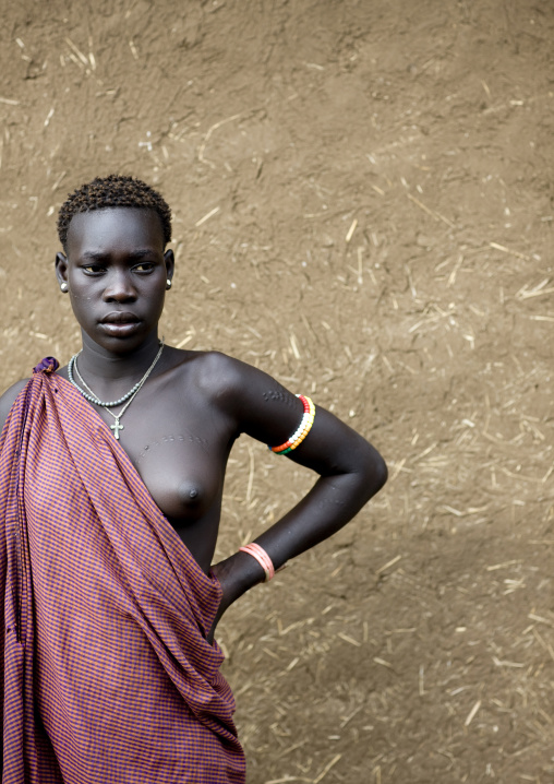 Portrait Of Miss Kital, Young Bodi Tribe Woman, Hana Mursi Village, Omo Valley, Ethiopia