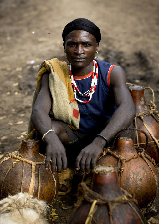 Portrait Of A Bashada Tribe Man Selling Honey, Hana Mursi, Omo Valley, Ethiopia