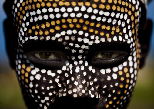 White And Yellow Dot Painted Face Arbore Tribe Boy, Omo Valley, Ethiopia