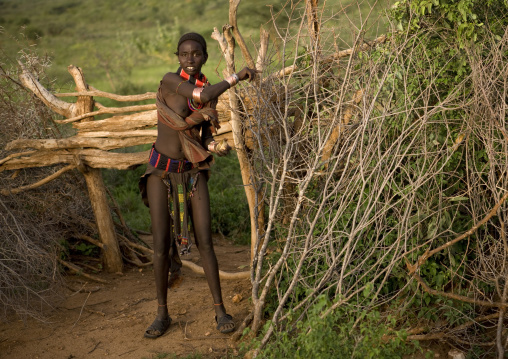 Angry Hamar Tribe Woman In Front Her House, Turmi, Omo Valley, Ethiopia