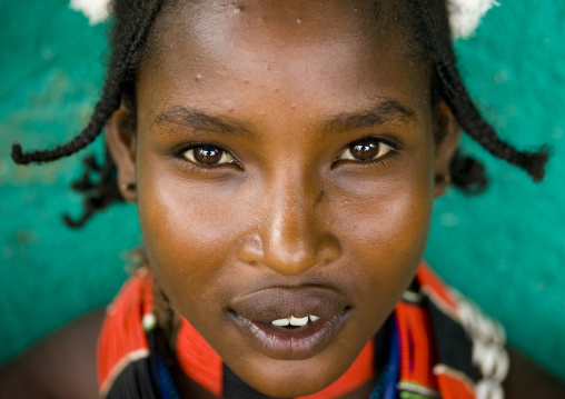 Close-up Portrait Of Miss Toro, Hamar Tribe Woman With Stranded Hair And Necklaces, Turmi, Omo Valley, Ethiopia