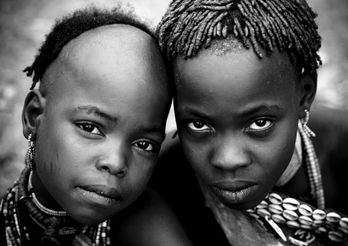 Hamar Tribe Kids With Traditional Necklace And Hairstyle, Turmi, Omo Valley, Ethiopia