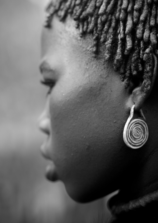 Hamer Tribe Woman Face Detail With Metal Earring, Omo Valley, Ethiopia