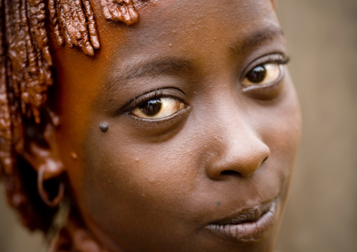 Portrait Of Ochre Dyed Hair Hamer Tribe Woman, Omo Valley, Ethiopia