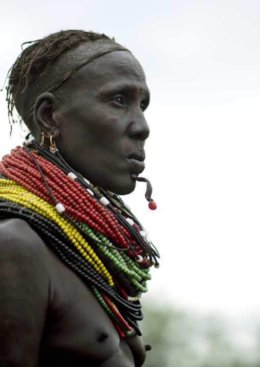Portrait Of A Nyangatom Tribe Woman With Chin Jewel, Omo Valley, Kangate, Ethiopia