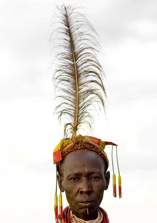 Karo Tribe Woman With Hat And Long Feather, Korcho Village, Ethiopia