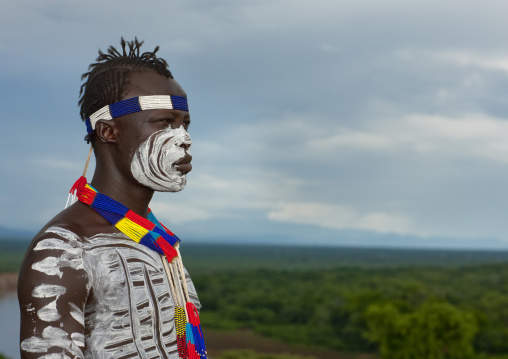 Karo Young Beaded Jewels And White Paint On Chest And Face Omo Valley Ethiopia