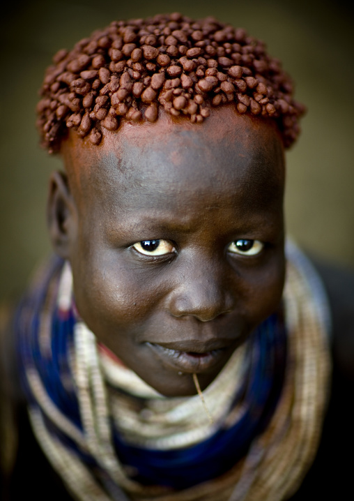 Portrait Of A Karo Tribe Girl With Coffee Bean Hairstyle, Korcho Village, Ethiopia