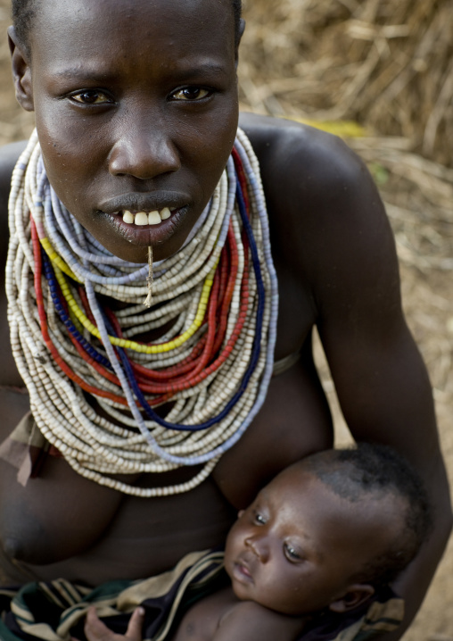 Portrait Of A Karo Tribe Mother And Baby, Korcho Village, Ethiopia