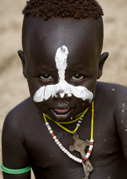 Portrait Of A Kid From Karo Tribe With Facial Paint, Korcho Village, Omo Valley, Ethiopia