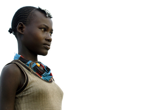 Beautiful tsemay tribe teenage girl portrait, Omo valley, Ethiopia