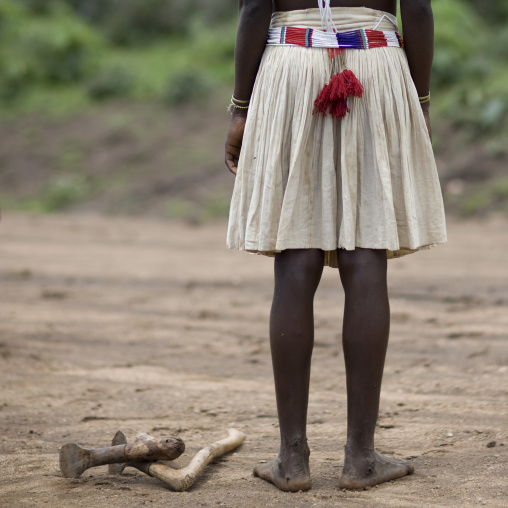 Rear view of ari tribe woman skirt, Jinka, Ethiopia