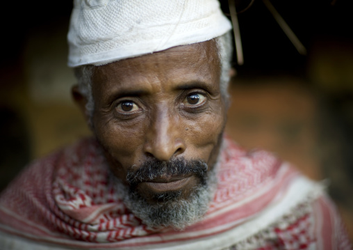 Portrait of an old muslim man with beard and keffieh, Adama, Ethiopia