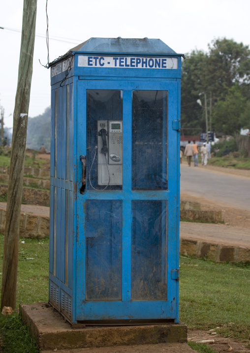 Blue phone box in jinka, Omo valley, Ethiopia