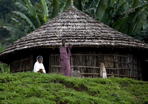 Oromo Women Outside A Tukul, Oromo Area, Ethiopia