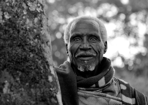 Black and white portrait of a old wise man, Gedeo, Ethiopia