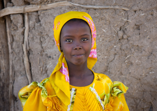 Afar girl in yellow clothes, Assaita, Afar regional state, Ethiopia