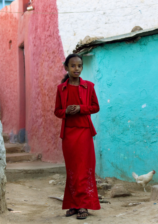 Young Gilr With Red Dress, Harar, Ethiopia