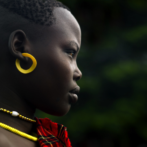 Profile Portrait Of A Of A Young Bodi Tribe Woman, Omo Valley, Ethiopia