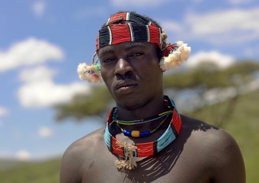 Portrait Of A Young Banna Tribe Warrior With Headband And Necklace, Key Afer, Omo Valley, Ethiopia