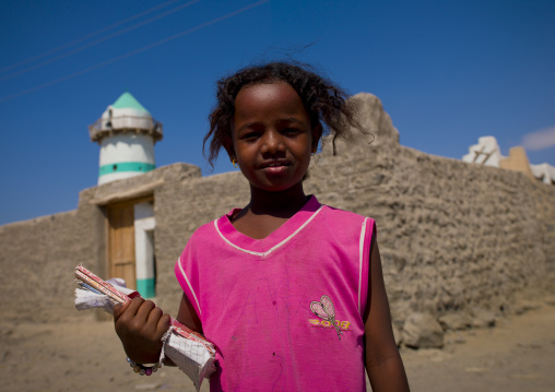 Afar girl in front of mosque, Assaita, Ethiopia
