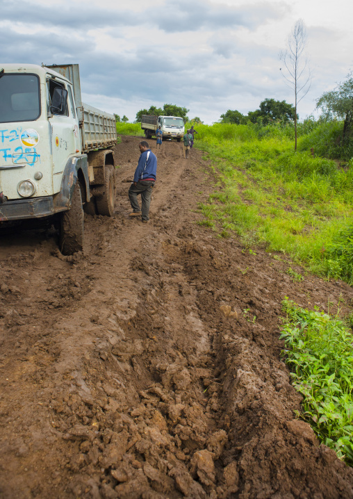 Muddy road in the koka plantation, Koka, Omo valley, Ethiopia