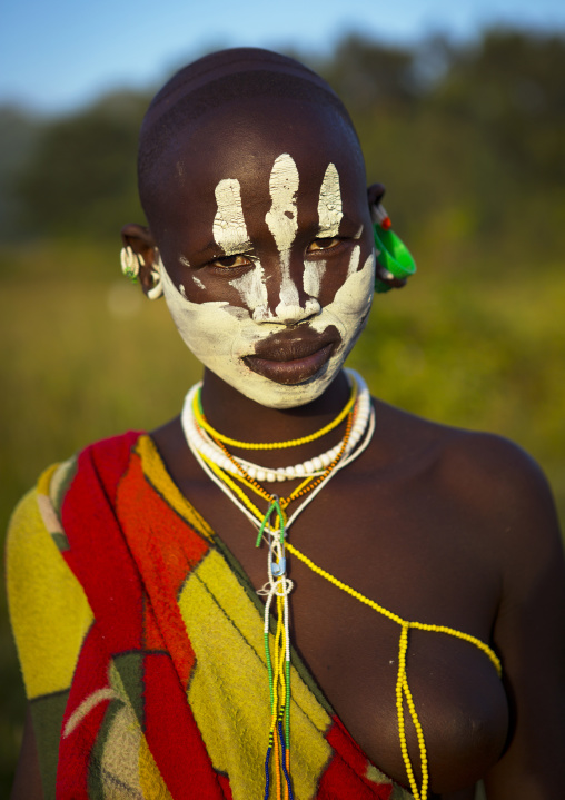 Suri tribe woman with body paintings, Tulgit, Omo valley, Ethiopia