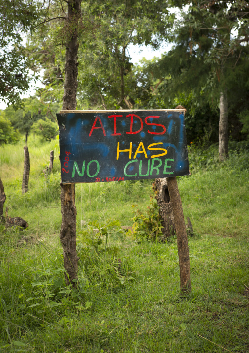 Warning sign about AIDS, Tulgit school, Omo valley, Ethiopia