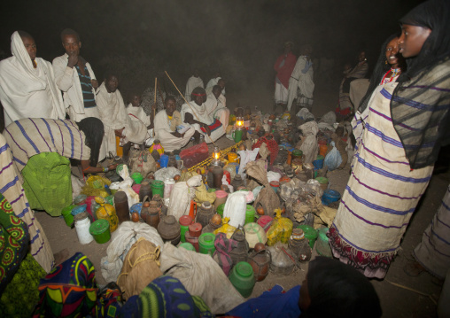 Karrayyu Tribe People Gathered Around The Gifts Offered To The Families For The Gadaaa Ceremony, Metahara, Ethiopia