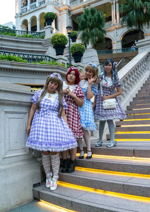 Cosplay girls on a stair, Special Administrative Region of the People's Republic of China , Hong Kong, China