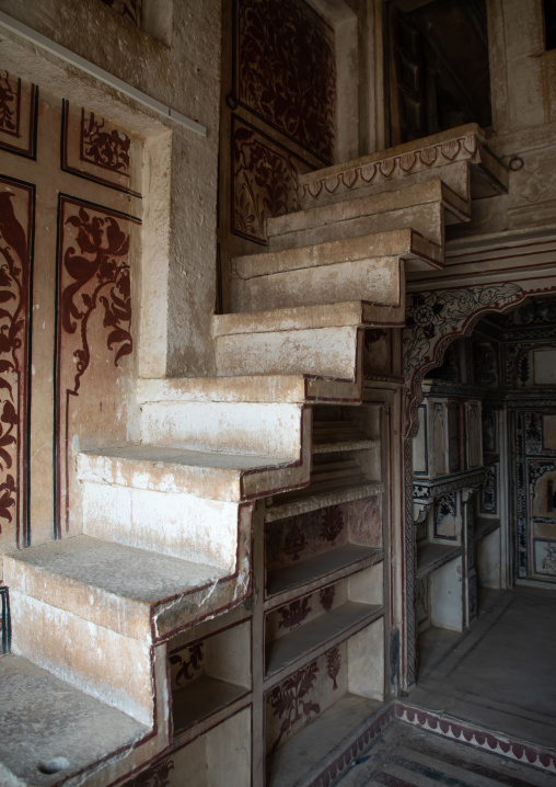 Patwa haveli stairs in a room, Rajasthan, Jaisalmer, India
