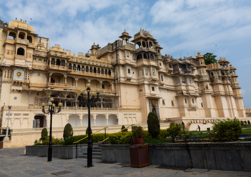 City palace facade from manek chowk, Rajasthan, Udaipur, India
