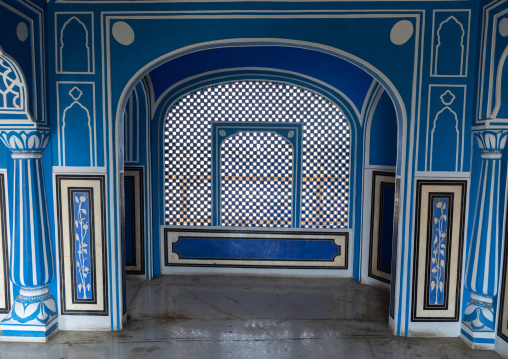 Jali in Sukh Niwas blue room in the city palace, Rajasthan, Jaipur, India