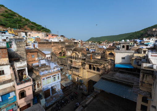 Cityscape with old blue houses brahmins, Rajasthan, Bundi, India
