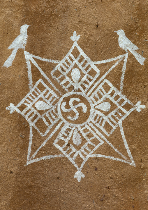 Murals depicting swastika cross, Rajasthan, Jodhpur, India