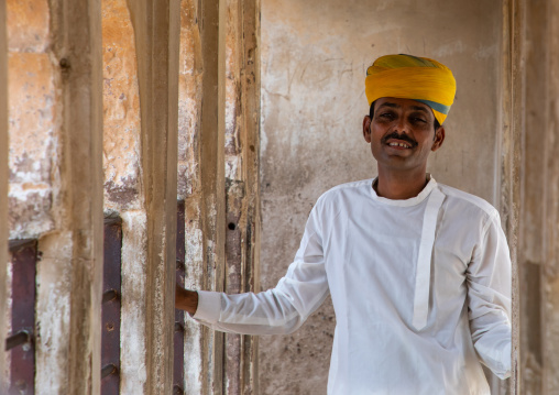 Portrait of a rajasthani guard in the fort in traditional clothing, Rajasthan, Jodhpur, India