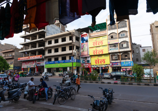 Modern shops in the main street, Rajasthan, Jodhpur, India