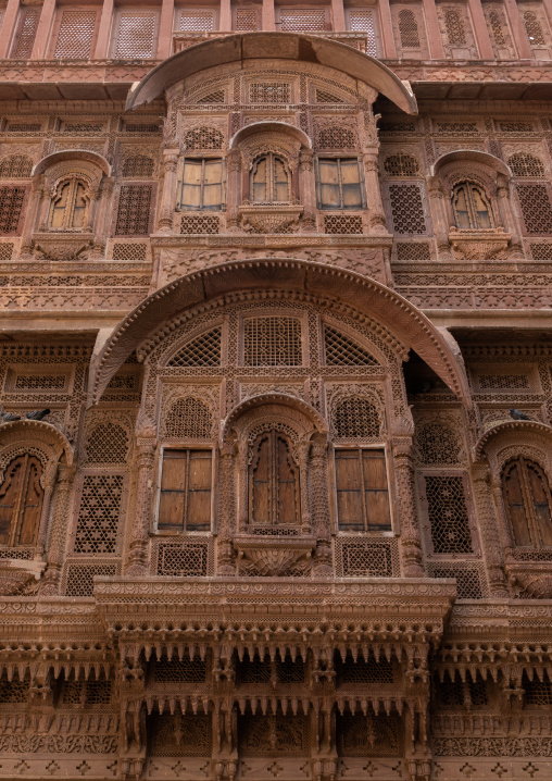 Decorated carved windows in Mehrangarh fort, Rajasthan, Jodhpur, India