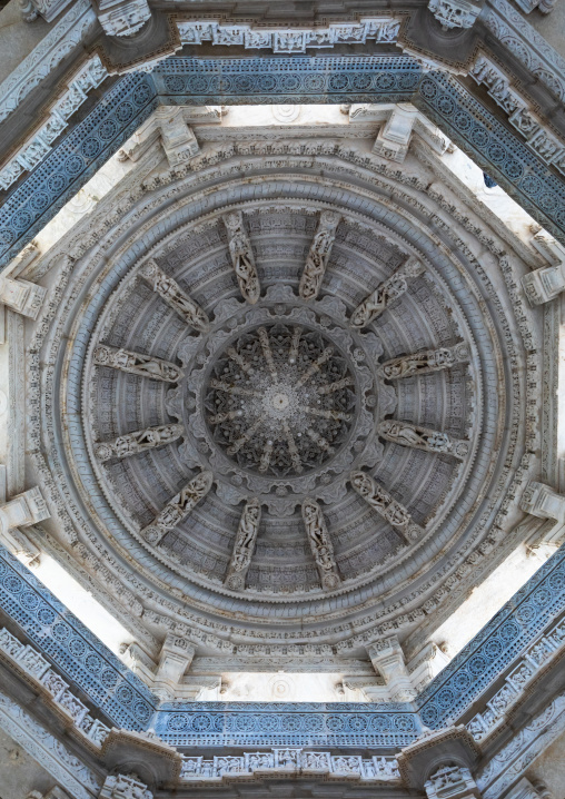 An elaborate ceiling design in Tirthankar jain temple, Rajasthan, Ranakpur, India