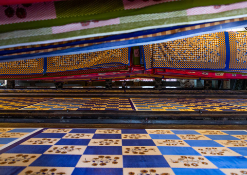 Textiles being printed inside a saree factory, Rajasthan, Sanganer, India