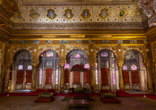 Trone room and royal court of Marwar king in Mehrangarh fort, Rajasthan, Jodhpur, India
