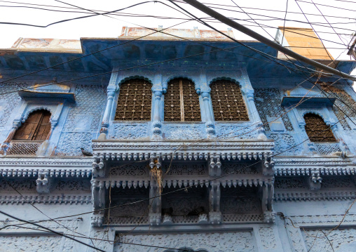 Old blue house balcony of a brahmin, Rajasthan, Jodhpur, India
