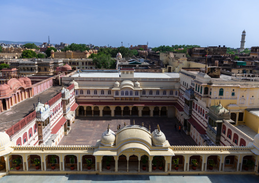 High angle view of the city palace courtyard, Rajasthan, Jaipur, India