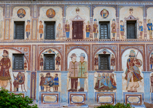Wall paintings on ramnath podar haveli museum, Rajasthan, Nawalgarh, India