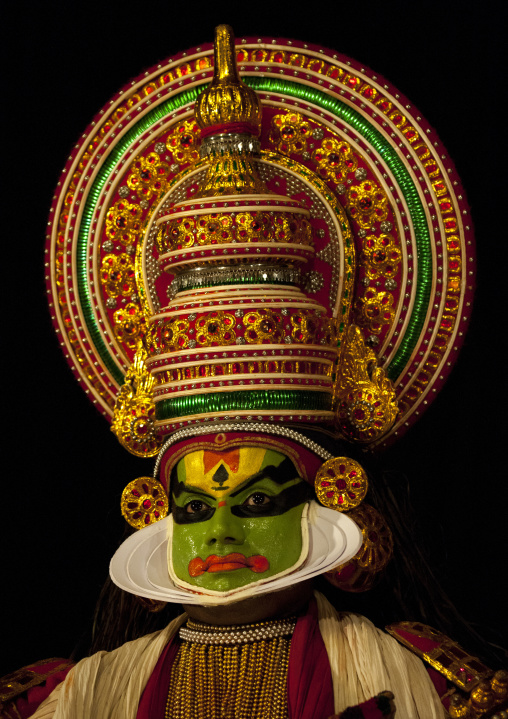 Mysterious Kathakali Dancer With Traditional Face Make Up, Kochi, India
